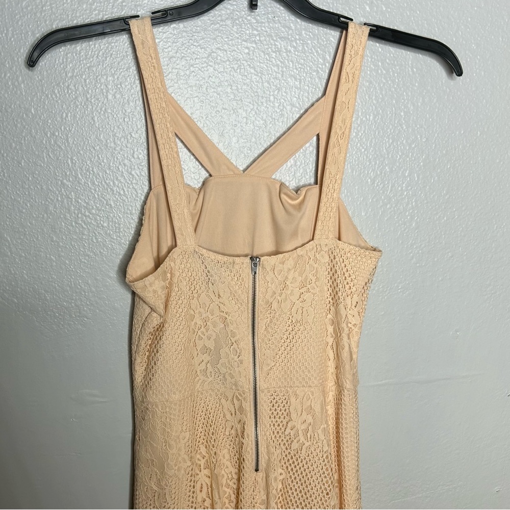 Peach Bellini Asymmetrical Lace Crochet Party Dress - Picture 6 of 8